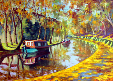 Painting titled "leaf fall" by Roman Fedosenko, Original Artwork, Oil