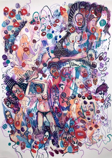 Картина под названием "Effeuillage tribal" - Romano Valsky, Подлинное произведение искусства, Акрил