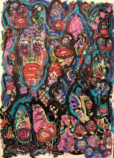 Painting titled "Miroir aux primates" by Romano Valsky, Original Artwork, Acrylic