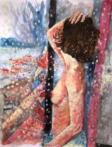 Peinture intitulée "Le Grand Bonheur" par Romano Valsky, Œuvre d'art originale, Aquarelle