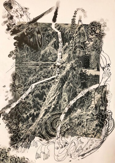 Drawing titled "Phasmes et crevasses" by Romano Valsky, Original Artwork, Ink