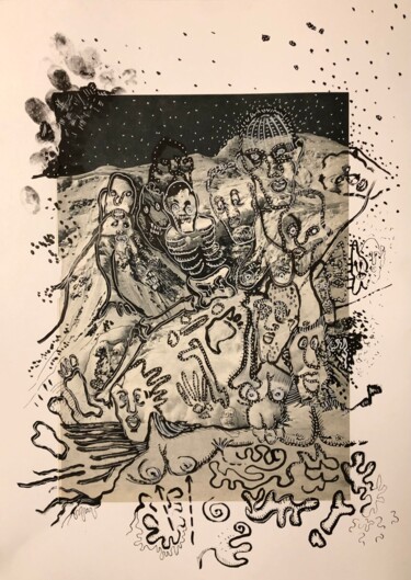 Disegno intitolato "Calavera déglinguée…" da Romano Valsky, Opera d'arte originale, Inchiostro