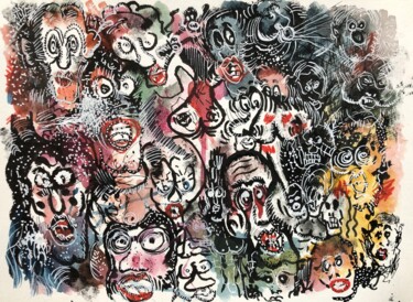 Painting titled "Carnaval de fous" by Romano Valsky, Original Artwork, Watercolor