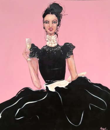 Картина под названием "Девушка с шампанским" - Наталья Шляховая, Подлинное произведение искусства, Масло