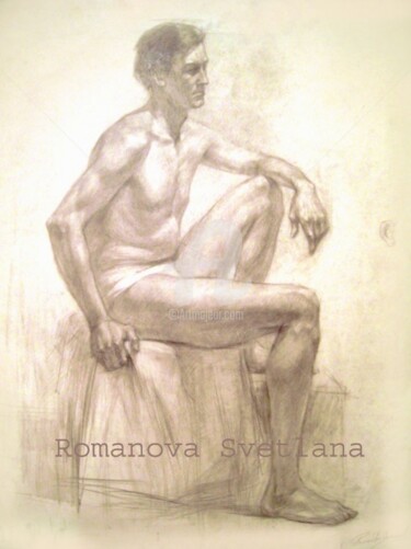 Drawing titled "мужская сидящая мод…" by Romanova Svetlana - Art, Original Artwork, Other