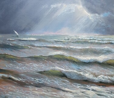 Painting titled "Waves" by Romans Ivanovskis, Original Artwork, Oil