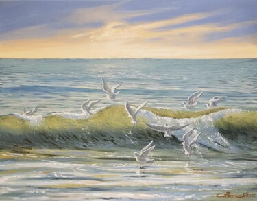 Painting titled "Seagulls" by Romans Ivanovskis, Original Artwork, Oil