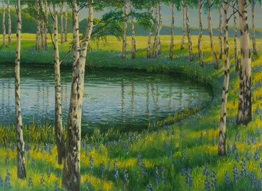 Pintura titulada "Birch grove" por Romans Ivanovskis, Obra de arte original, Oleo