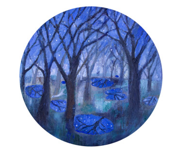 Painting titled "Star Puddles" by Romany Steele, Original Artwork, Oil Mounted on Wood Stretcher frame