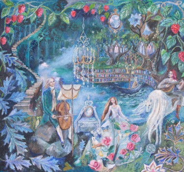 Schilderij getiteld "Faerie Underground" door Romany Steele, Origineel Kunstwerk, Olie