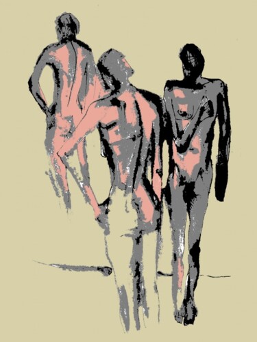 Drawing titled "Three Figures" by Romen Stoilov, Original Artwork, Other