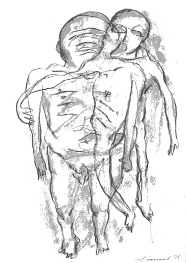 Drawing titled "Two Figures" by Romen Stoilov, Original Artwork