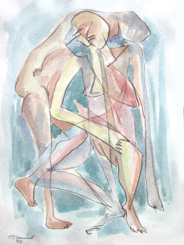 Disegno intitolato "Two Figures" da Romen Stoilov, Opera d'arte originale