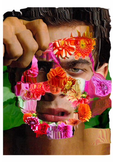 Digitale Kunst mit dem Titel "Flower Mask" von Romeo Madonna, Original-Kunstwerk, Digitale Collage