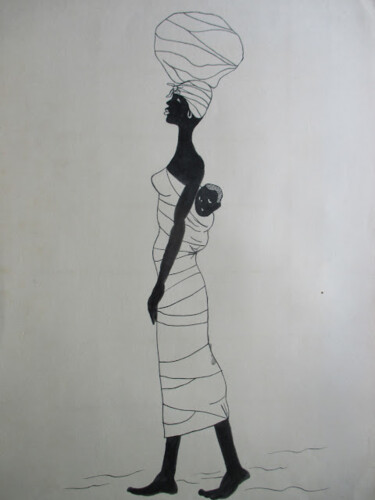 Desenho intitulada "MULHER AFRICANA" por Romeo Zanchett, Obras de arte originais, Outro
