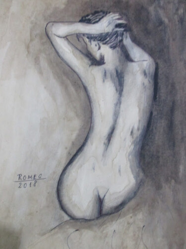 Desenho intitulada "DORSO DE  MULHER" por Romeo Zanchett, Obras de arte originais, Tinta