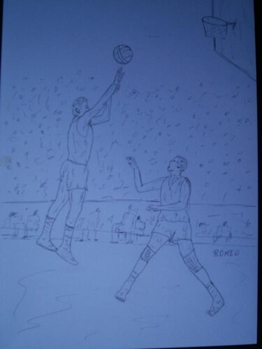 Drawing titled "JOGADORES DE BASQUET" by Romeo Zanchett, Original Artwork