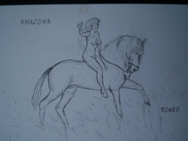 Disegno intitolato "AMAZONA CAVALGANDO" da Romeo Zanchett, Opera d'arte originale