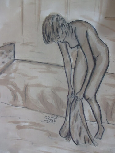 Drawing titled "MULHER SE VESTINDO…" by Romeo Zanchett, Original Artwork, Other