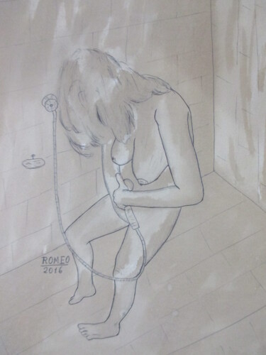 Drawing titled "MULHER TOMANDO BANHO" by Romeo Zanchett, Original Artwork, Other