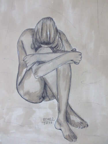 Drawing titled "MULHER NUA SENTADA" by Romeo Zanchett, Original Artwork, Other