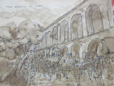 Desenho intitulada "FESTA OLÍMPICA NA L…" por Romeo Zanchett, Obras de arte originais, Outro