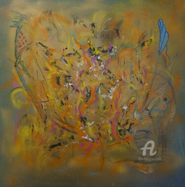 Malerei mit dem Titel "Assis sur le trône" von Romeo De Meva (Maître Susanoo), Original-Kunstwerk, Sprühfarbe