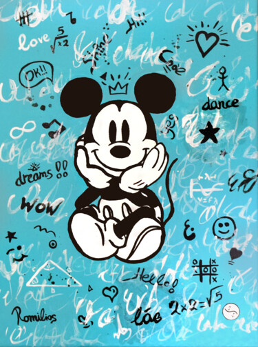 Mickey Mouse King Peinture intitulée "Mickey Mouse King" par Romilios, Œuvre d'art originale, Acrylique