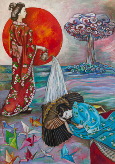 Schilderij getiteld "THE SUN ON HIROSHIMA" door Romina Rosati, Origineel Kunstwerk, Acryl