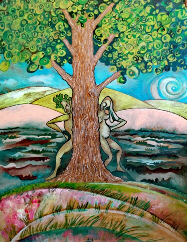 Картина под названием "ADAM, EVE AND THE T…" - Romina Rosati, Подлинное произведение искусства, Акрил