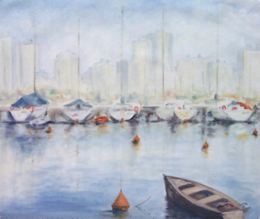 Pintura intitulada "Puerto de Punta del…" por Romina Rosin, Obras de arte originais, Outro