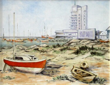 Schilderij getiteld "Puerto del Buceo" door Romina Rosin, Origineel Kunstwerk