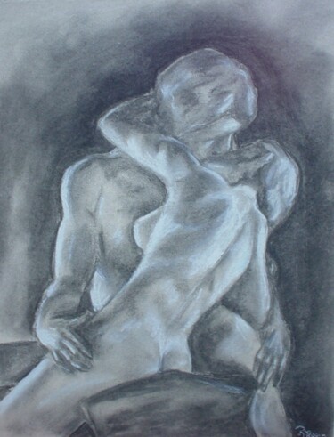 Schilderij getiteld "El beso (de Rodin)" door Romina Rosin, Origineel Kunstwerk, Olie