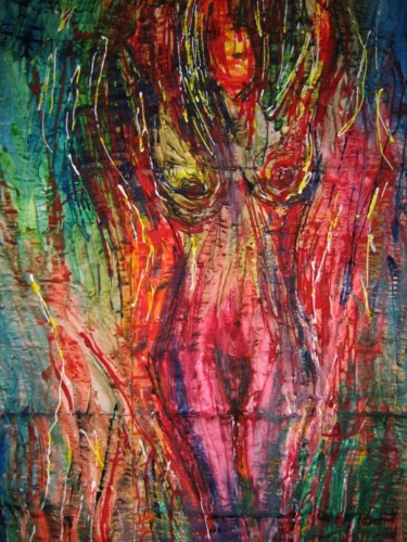 Painting titled "Fuego" by Romina Diaz-Brarda, Original Artwork, Tempera