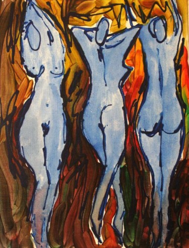 Painting titled "Blue Dancers" by Romina Diaz-Brarda, Original Artwork, Tempera