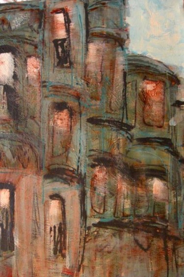 Painting titled "Boston Houses" by Romina Diaz-Brarda, Original Artwork