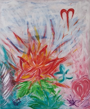 Painting titled "Fireflower" by Romrem, Original Artwork, Acrylic