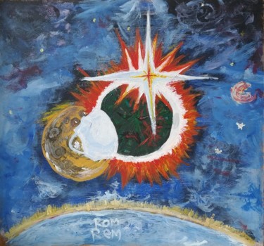 Peinture intitulée "eclipse COVID" par Romrem, Œuvre d'art originale, Acrylique