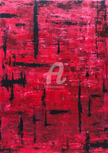 Painting titled "Red" by Romros, Original Artwork, Acrylic Mounted on Wood Stretcher frame