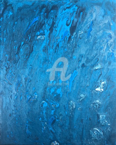 Painting titled "Aqua" by Romros, Original Artwork, Acrylic Mounted on Wood Stretcher frame