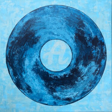 Painting titled "Blue sphere" by Romros, Original Artwork, Acrylic Mounted on Wood Stretcher frame