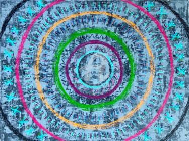 Картина под названием "Ancestral symbols" - Romros, Подлинное произведение искусства, Акрил Установлен на Деревянная рама дл…