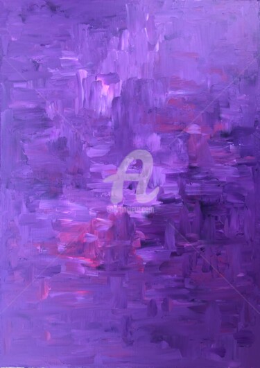 Painting titled "Violet Abstract" by Romros, Original Artwork, Acrylic Mounted on Wood Stretcher frame
