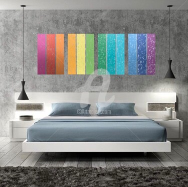 Painting titled "The road of colors" by Romros, Original Artwork, Acrylic Mounted on Wood Stretcher frame