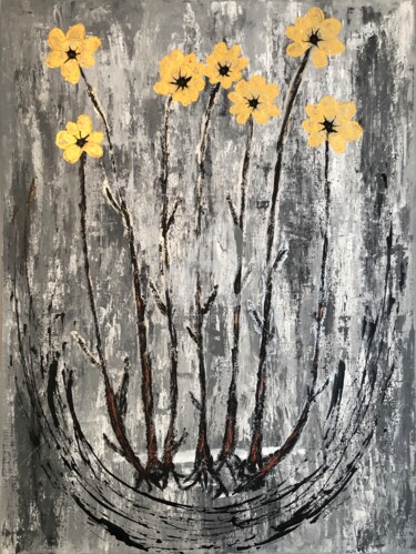 Painting titled "Eternal Flowers" by Romros, Original Artwork, Acrylic Mounted on Wood Stretcher frame