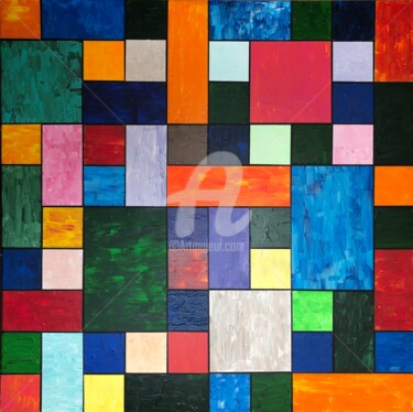 Painting titled "Patchwork" by Romros, Original Artwork, Acrylic Mounted on Wood Stretcher frame
