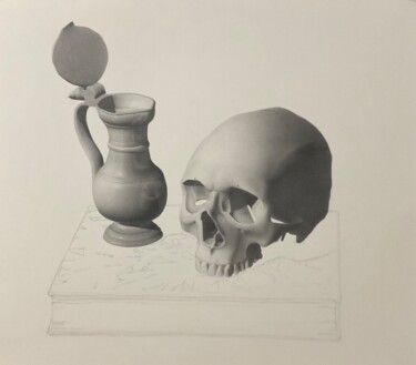 Dibujo titulada "Crâne et réflexion" por Romuald Cormier, Obra de arte original, Grafito
