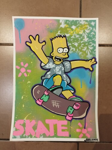 Malerei mit dem Titel "Skatebart" von Romuald Meriaux, Original-Kunstwerk, Acryl