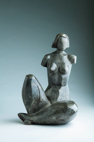 Skulptur mit dem Titel "" Sitting"" von Romuald Wisniewski, Original-Kunstwerk, Metalle