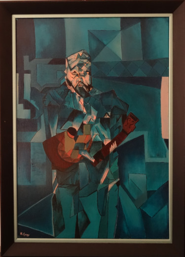 Painting titled "El guitarista" by Romuald Canas Chico, Original Artwork, Oil